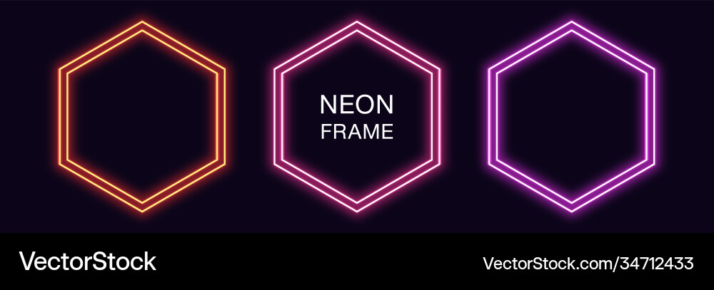 Neon hexagon frame set hexagonal border Vector Image