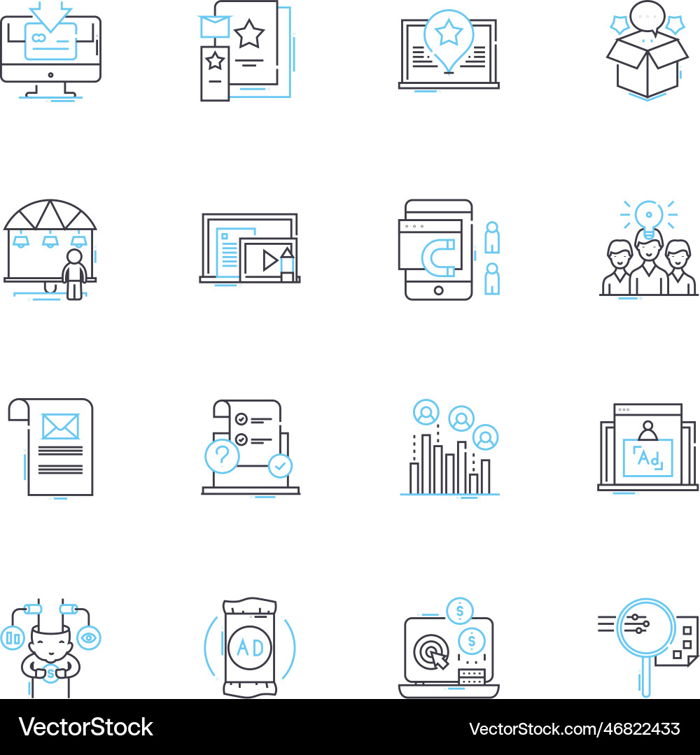 Sales strategies linear icons set upsell cross Sales strategies linear icons set upsell cross vector image