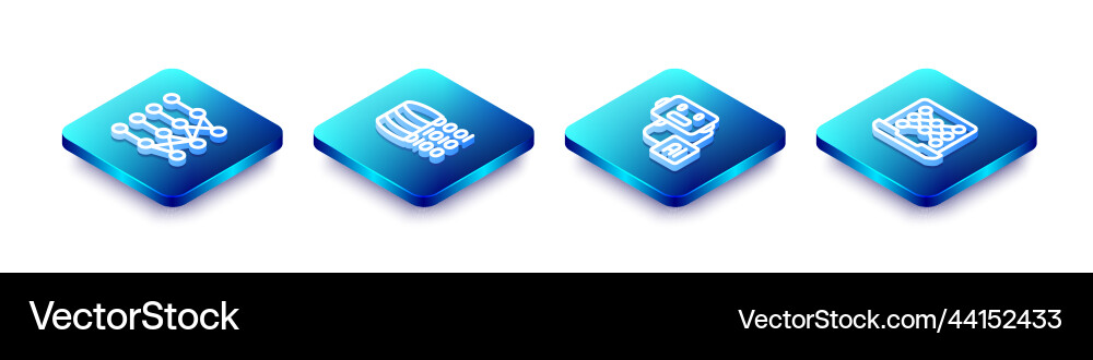 Set isometric line neural network binary code Set isometric line neural network binary code vector image