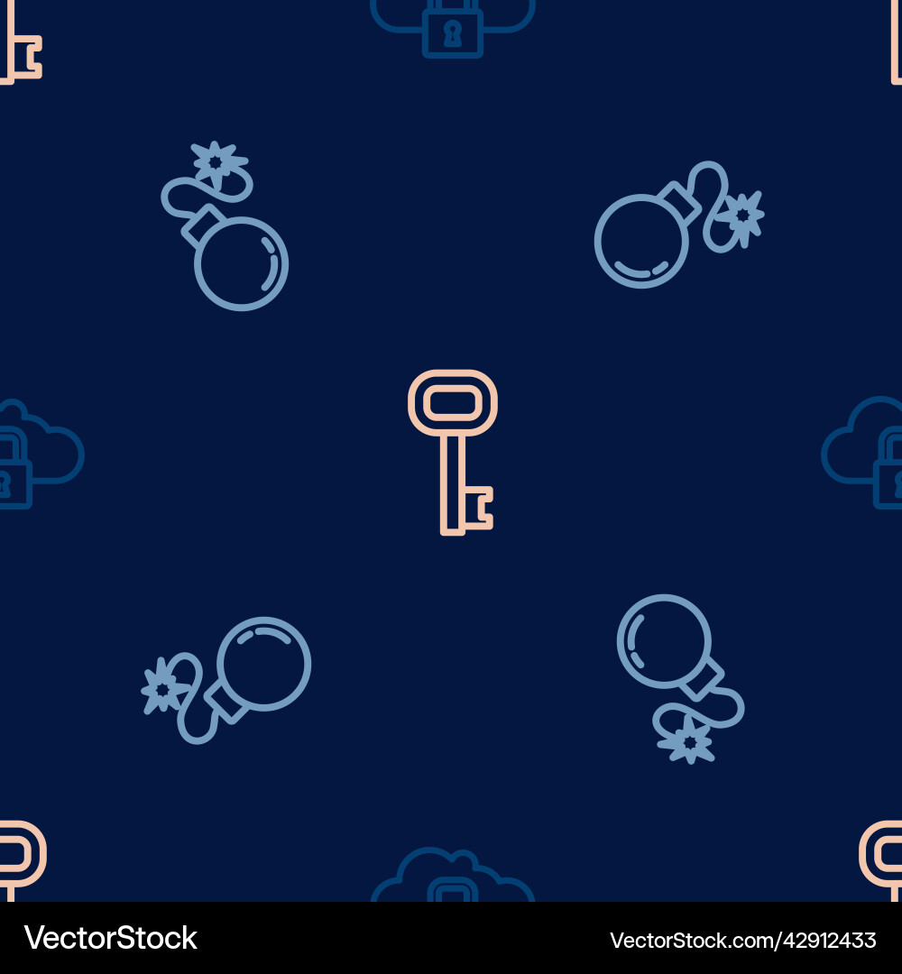 Set line cloud computing lock bomb and old key Set line cloud computing lock bomb and old key vector image