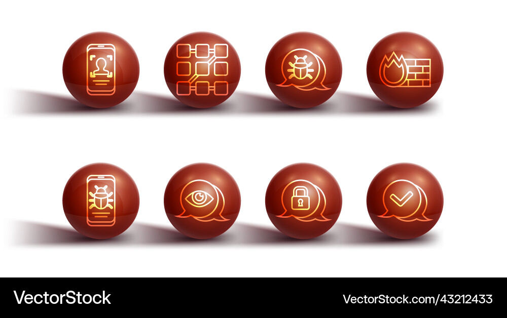 Set line mobile and face recognition system bug Vector Image