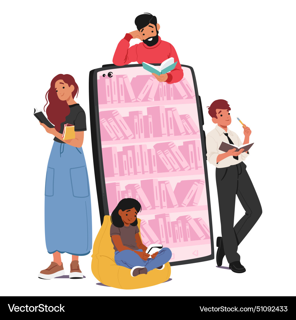 Tiny reader characters utilize online library Tiny reader characters utilize online library vector image
