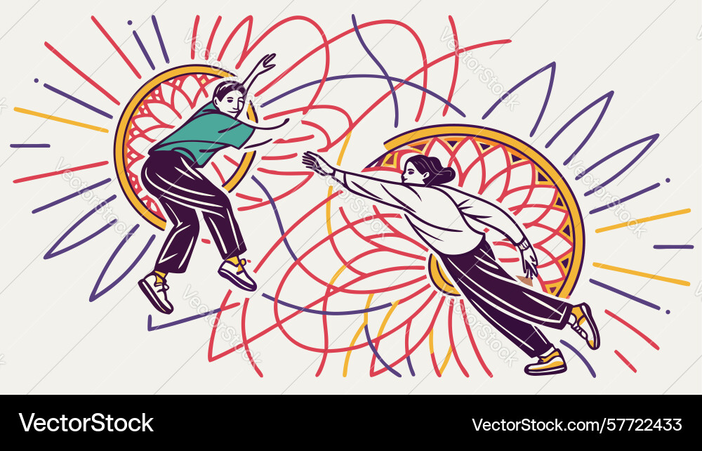 Two people interacting with intertwined abstract vector image