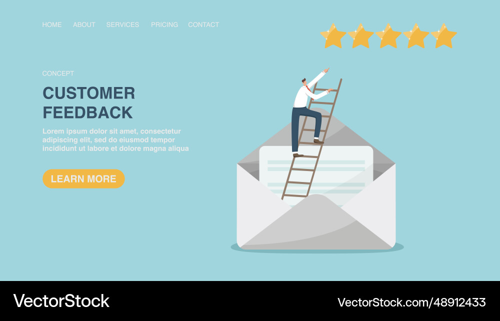 Webpage with man on ladder in envelope points Vector Image