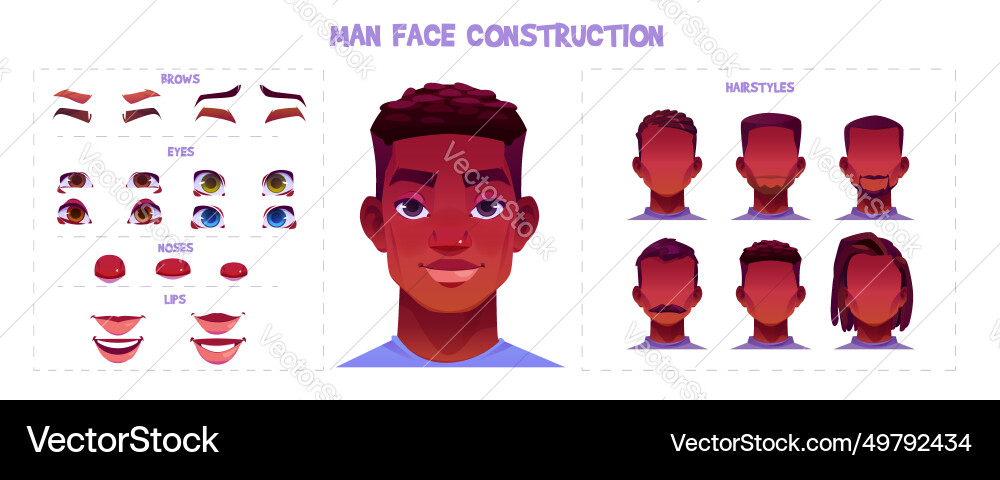 African american male face constructor set Vector Image