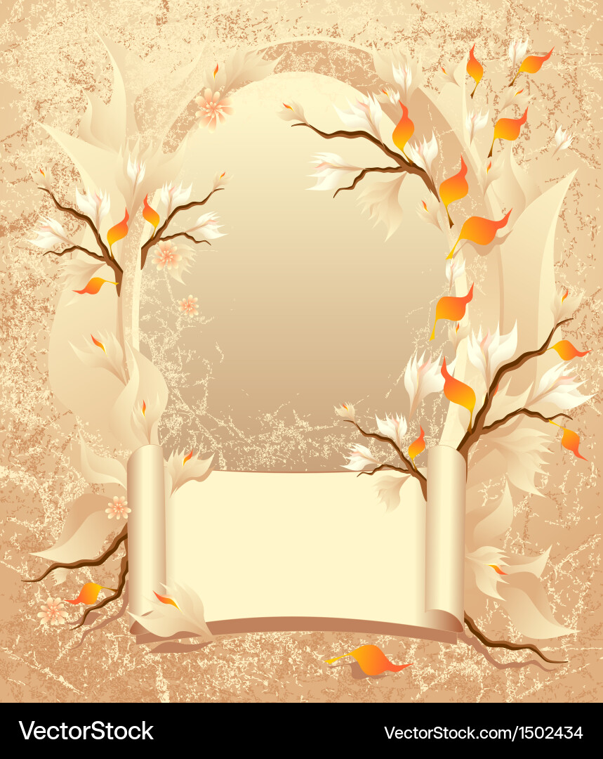 Autumn frame with a scroll on grunge background vector image