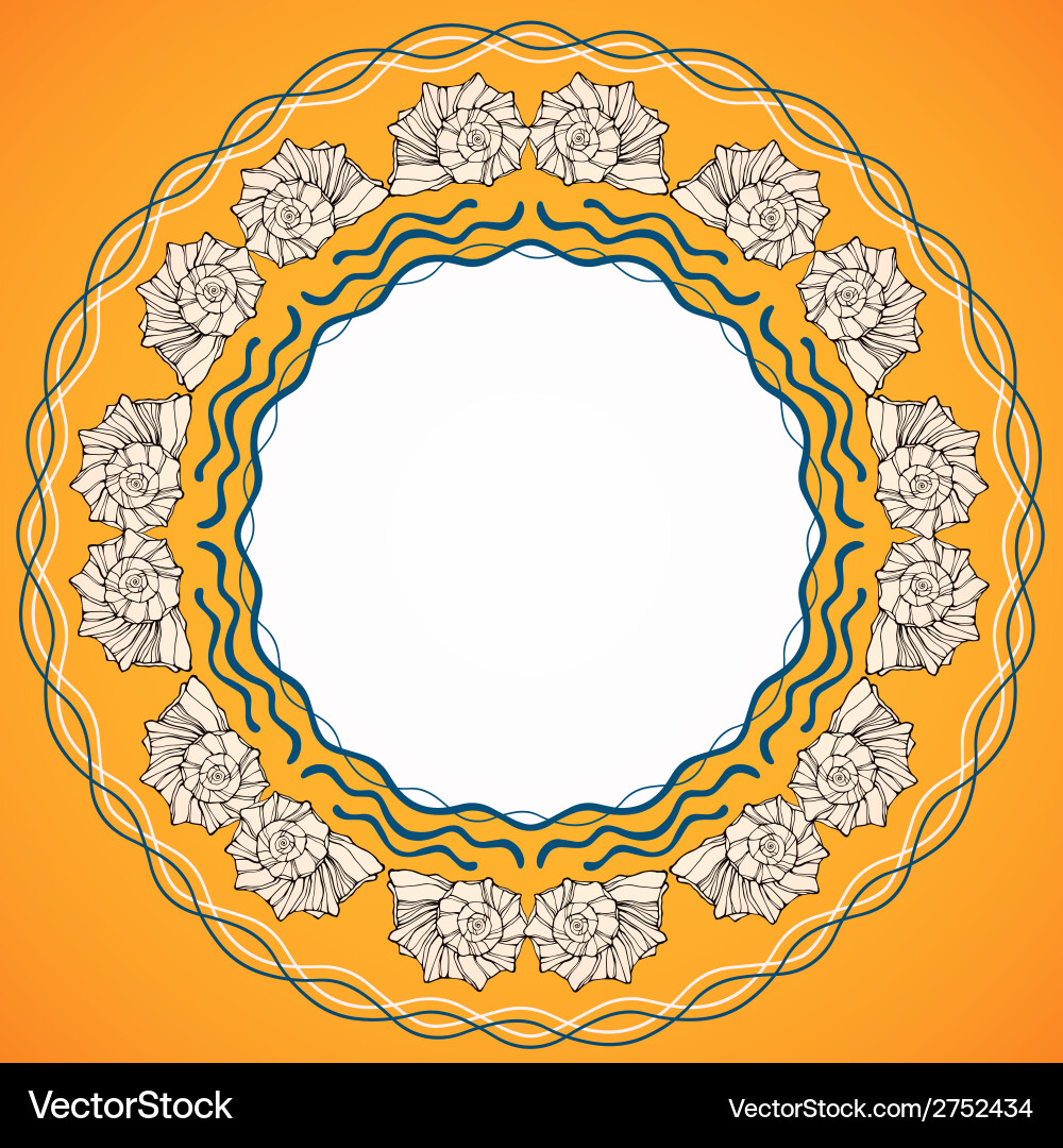 Decorative round frame with shells Vector Image
