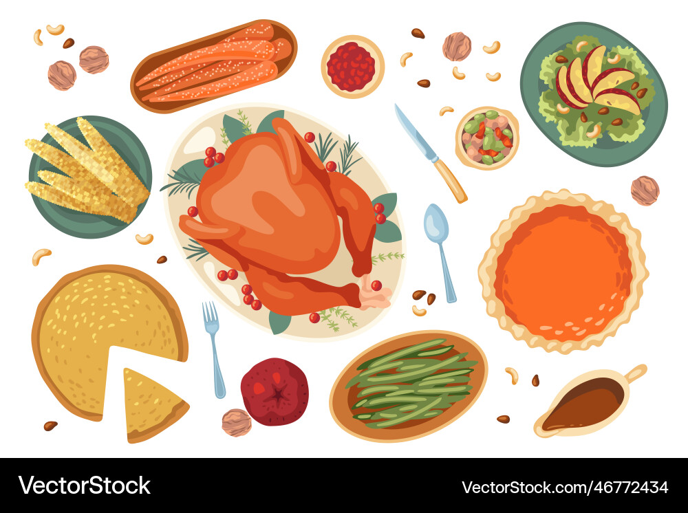 Different food for thanksgiving dinner Different food for thanksgiving dinner vector image