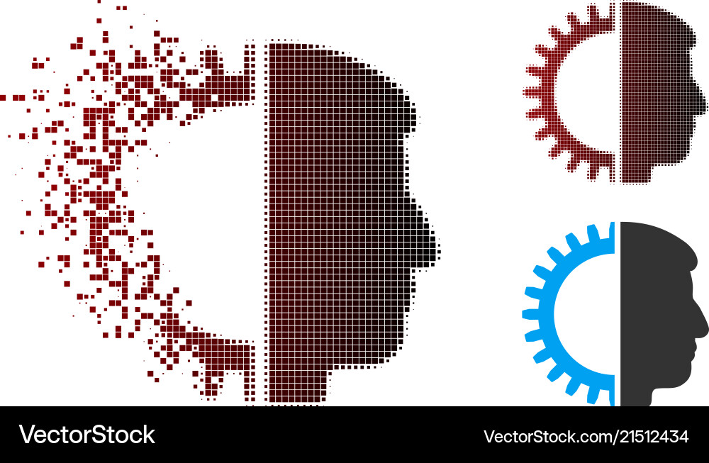 Dissolving pixel halftone android head icon Dissolving pixel halftone android head icon vector image