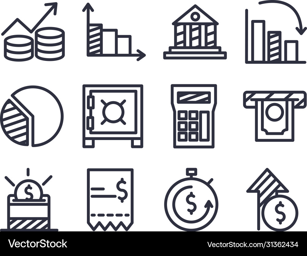 Economy and finance line style icon set Vector Image