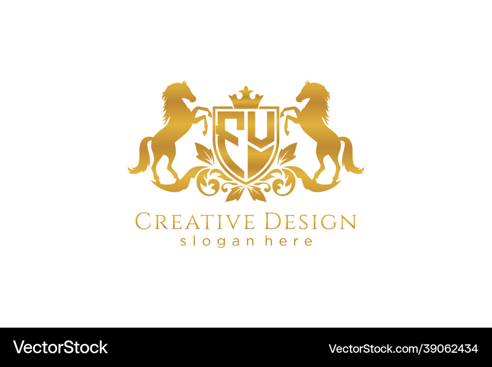Initial fv retro golden crest with shield and two Initial fv retro golden crest with shield and two Vector Image