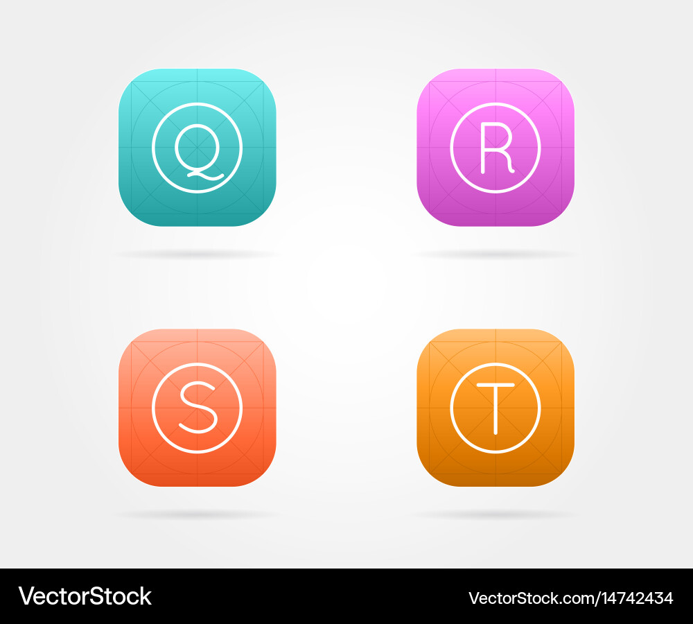Set app icon template with guidelines fresh colour Vector Image