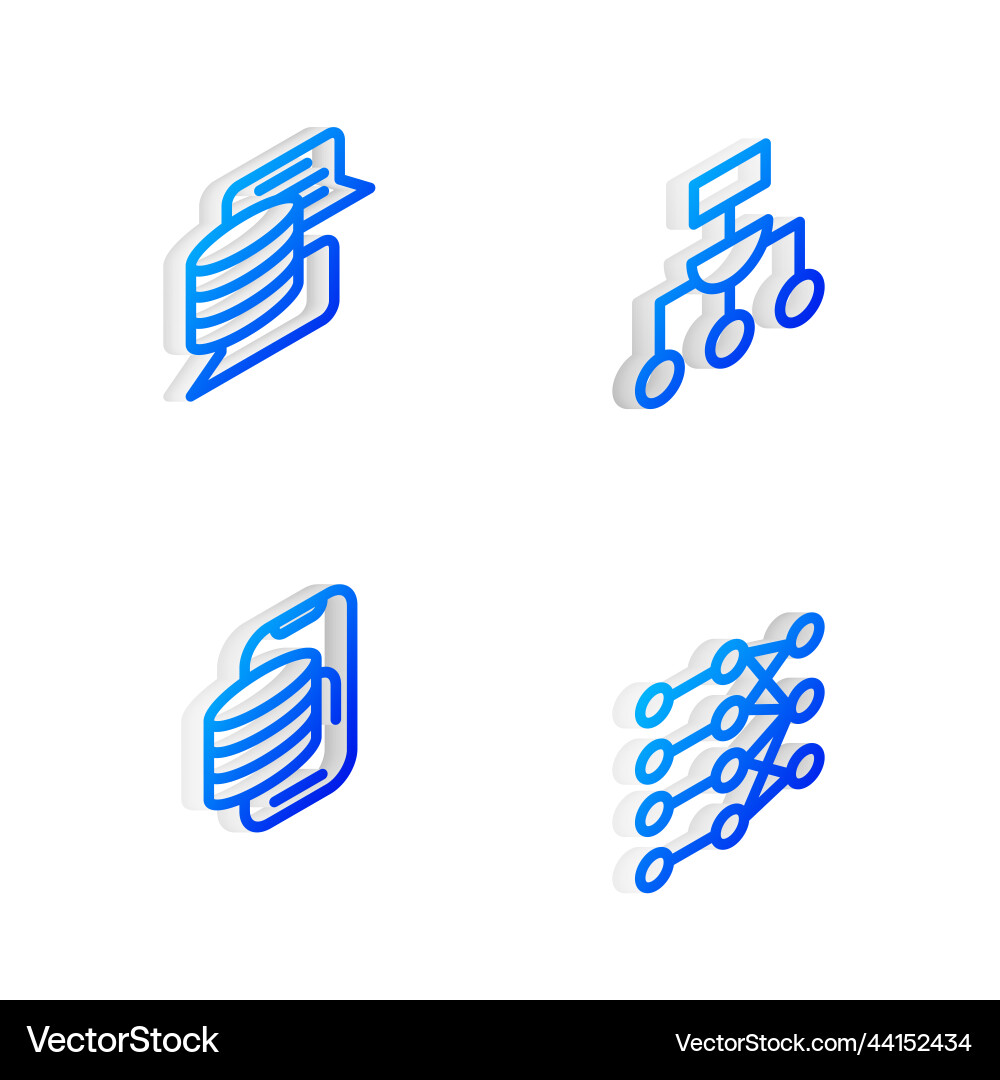 Set isometric line algorithm server data cloud Set isometric line algorithm server data cloud vector image