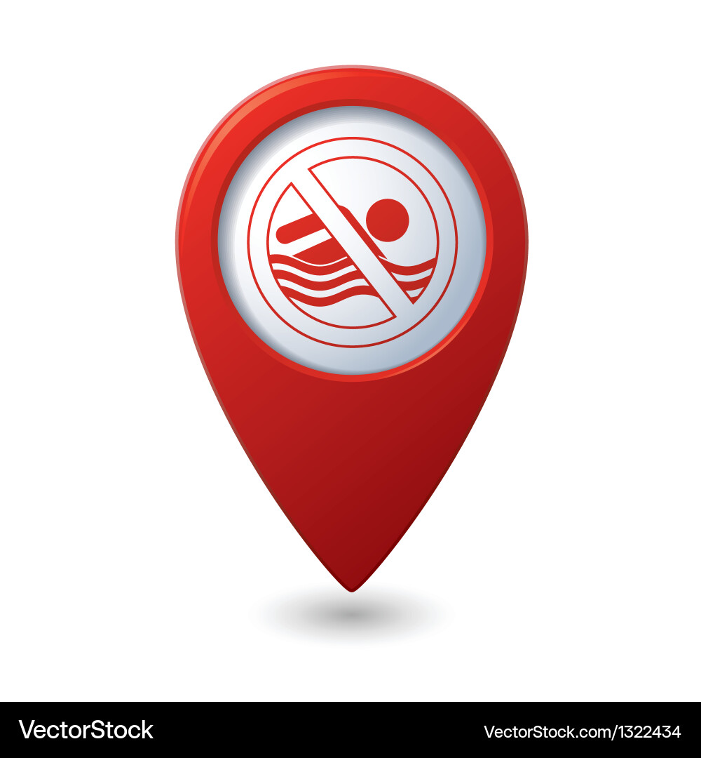 Swimming prohibited sign on map pointer vector image