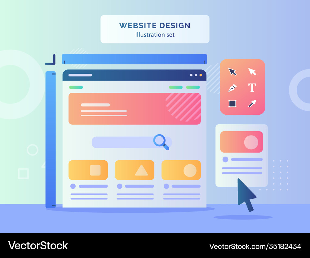 Website design set wireframe on display monitor Website design set wireframe on display monitor vector image