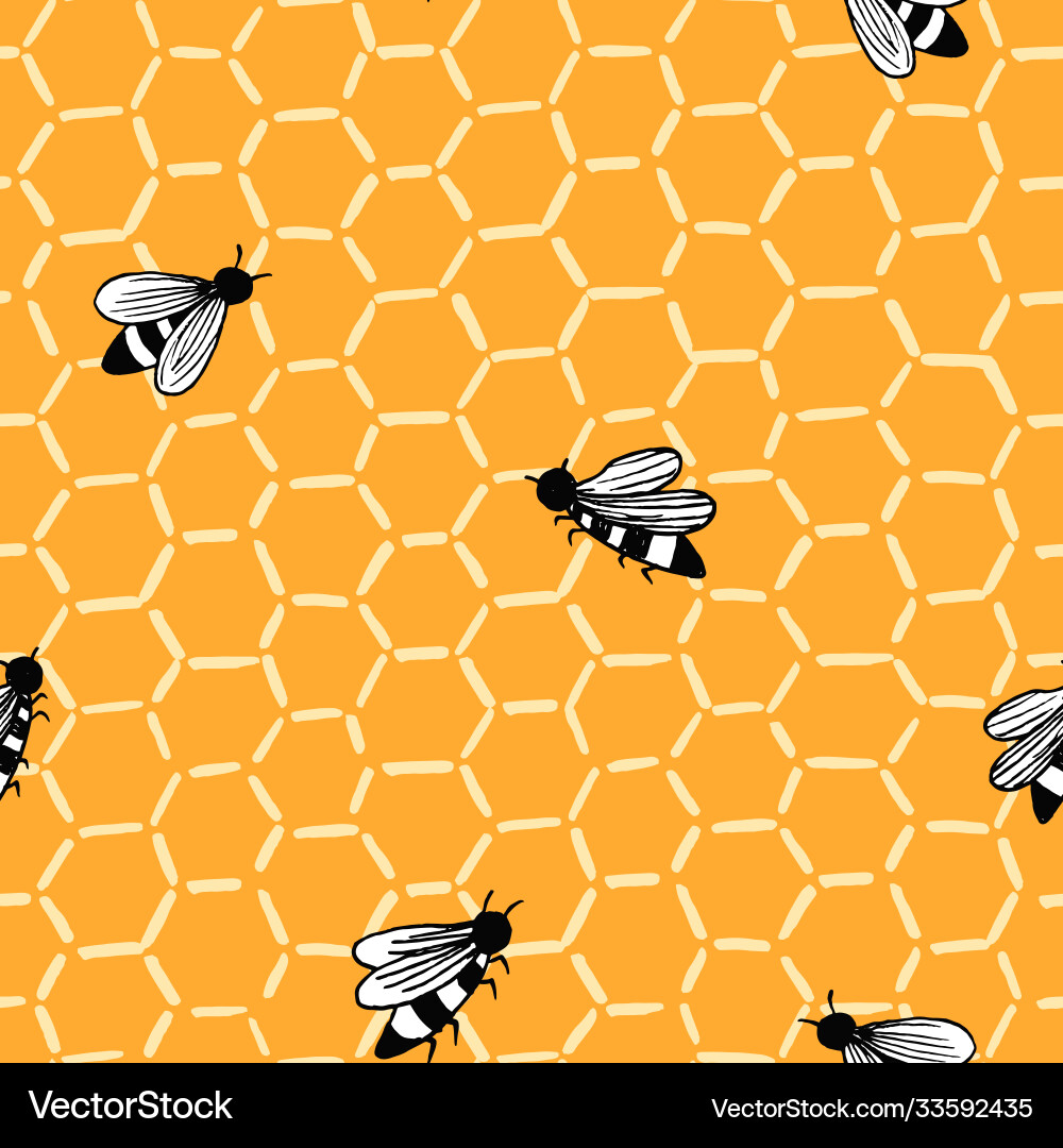 Bees on stroke honeycomb pattern Bees on stroke honeycomb pattern vector image
