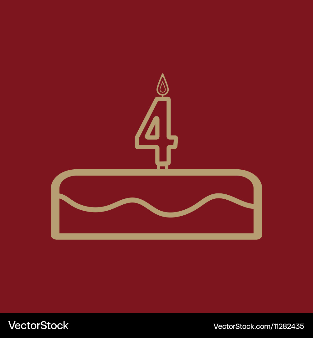 Cake with candles in the form of number 4 icon vector image
