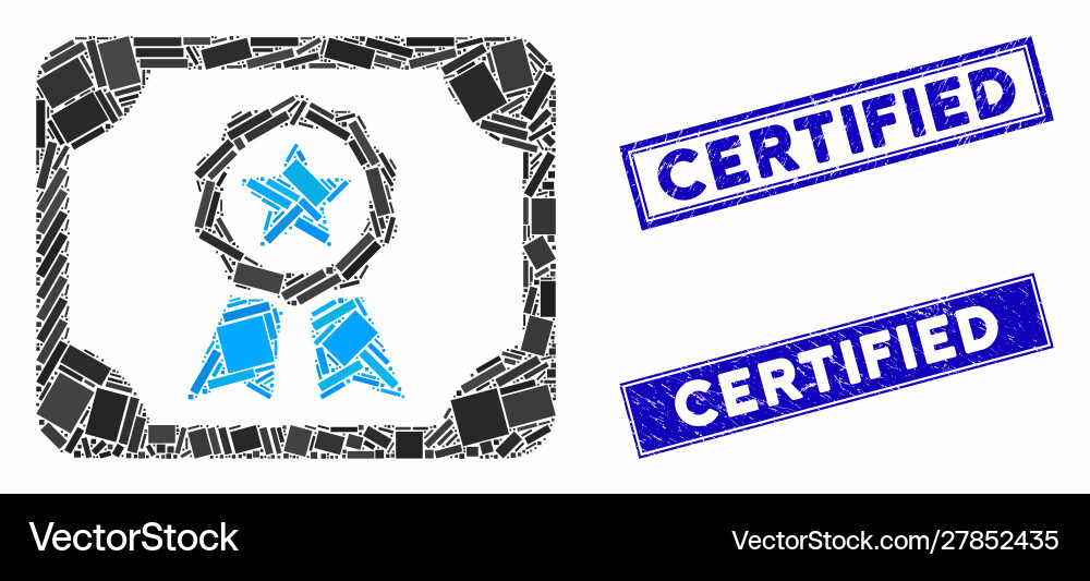Certificate mosaic and grunge rectangle stamps Certificate mosaic and grunge rectangle stamps vector image