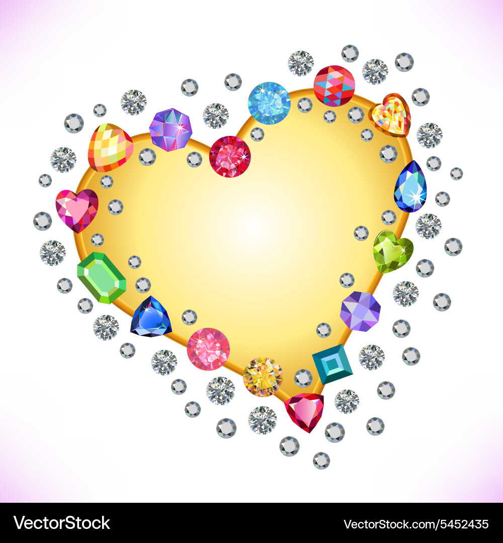 Colored gems heart shape frame vector image