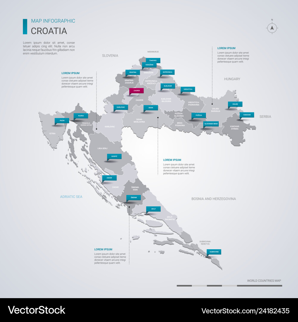 Croatia map with infographic elements pointer Croatia map with infographic elements pointer vector image