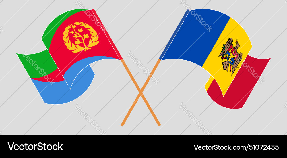 Crossed and waving flags of eritrea moldova Crossed and waving flags of eritrea moldova vector image
