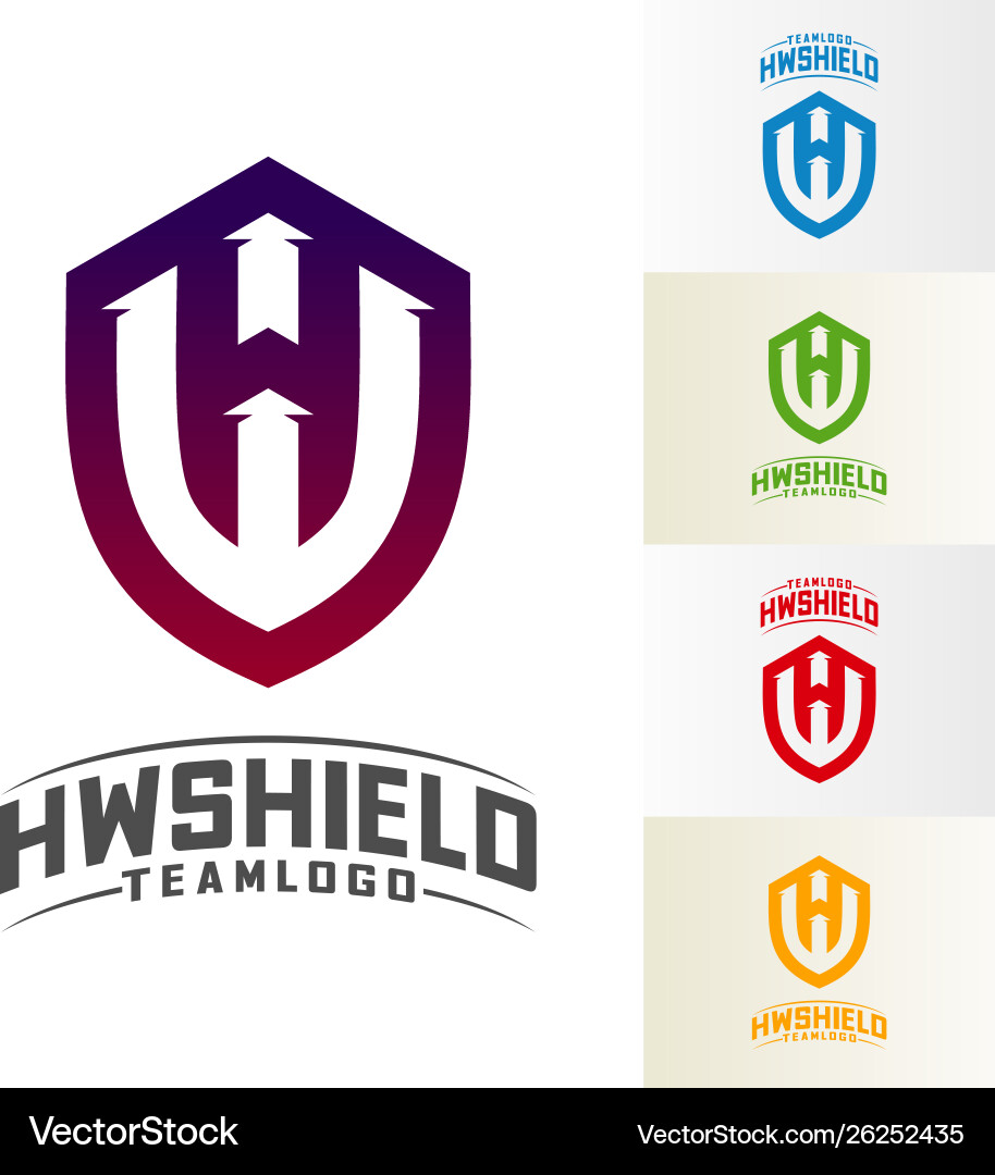 Hw shield logo design initial template vector image