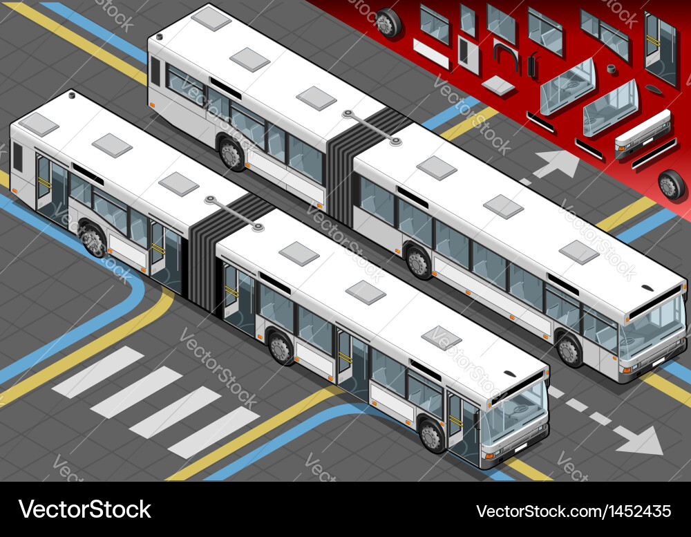 Isometric long bus in front view with open doors Vector Image