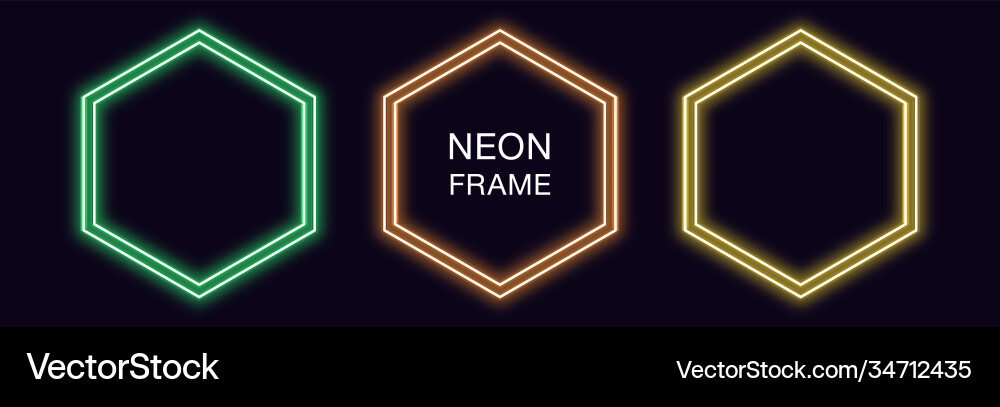 Neon hexagon frame set hexagonal border Neon hexagon frame set hexagonal border vector image