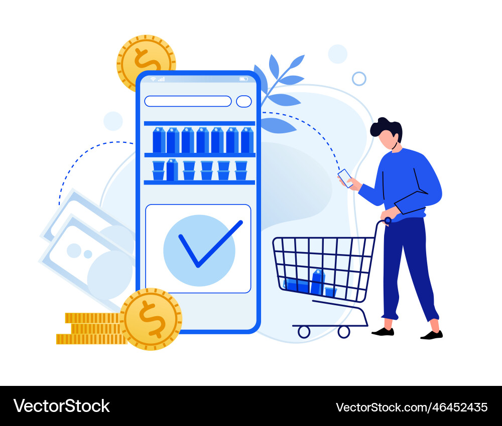 Online store payment man ordering products Vector Image
