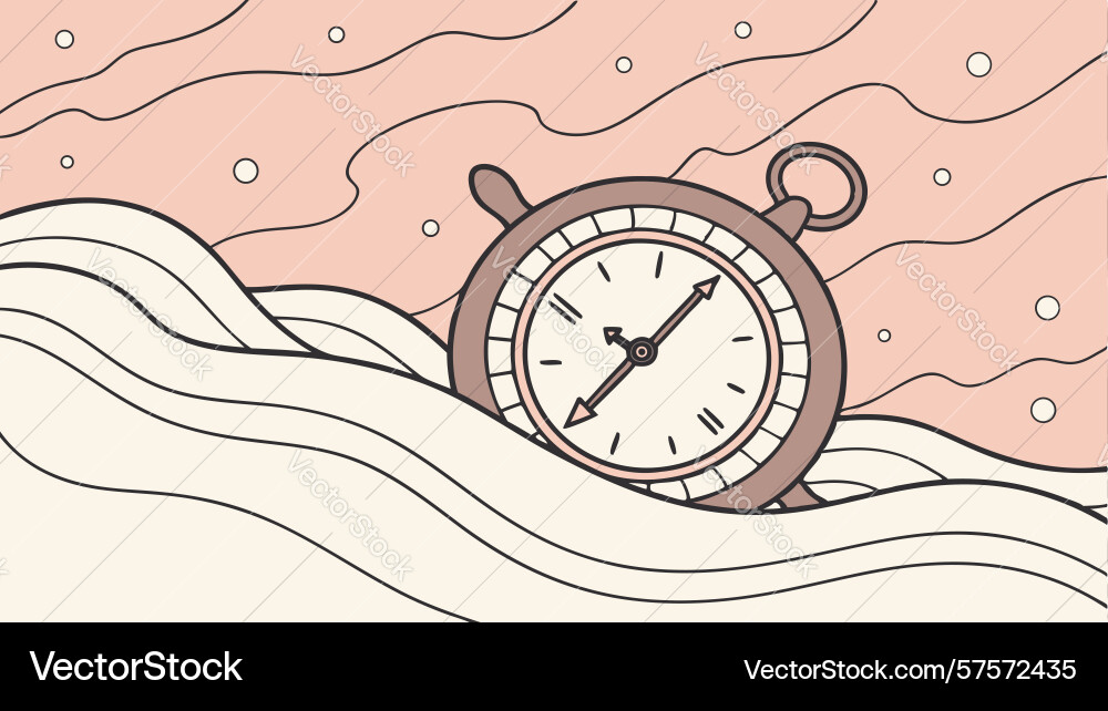 Pocket watch floating on abstract waves design vector image