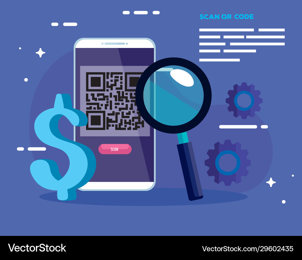 Scan qr code with smartphone and icons Scan qr code with smartphone and icons vector image