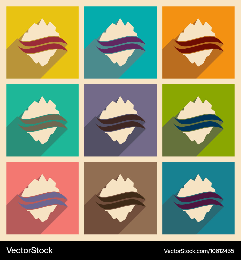 Set of flat web icons with long shadow map arctic Vector Image