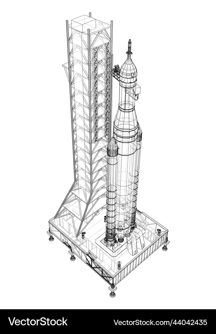 Space rocket on launch pad rendering of 3d Vector Image