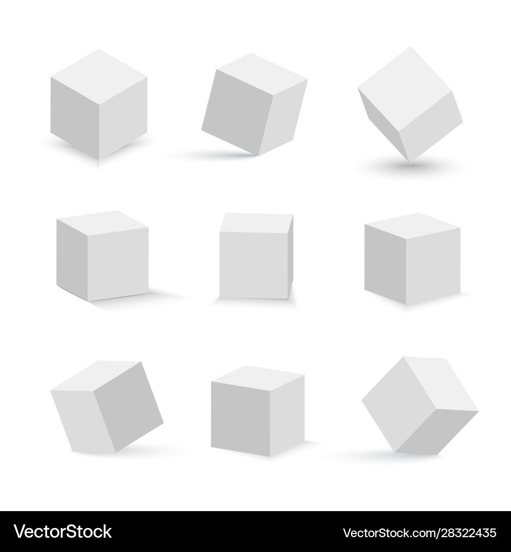 White cubes set 3d abstract box with shadow White cubes set 3d abstract box with shadow vector image