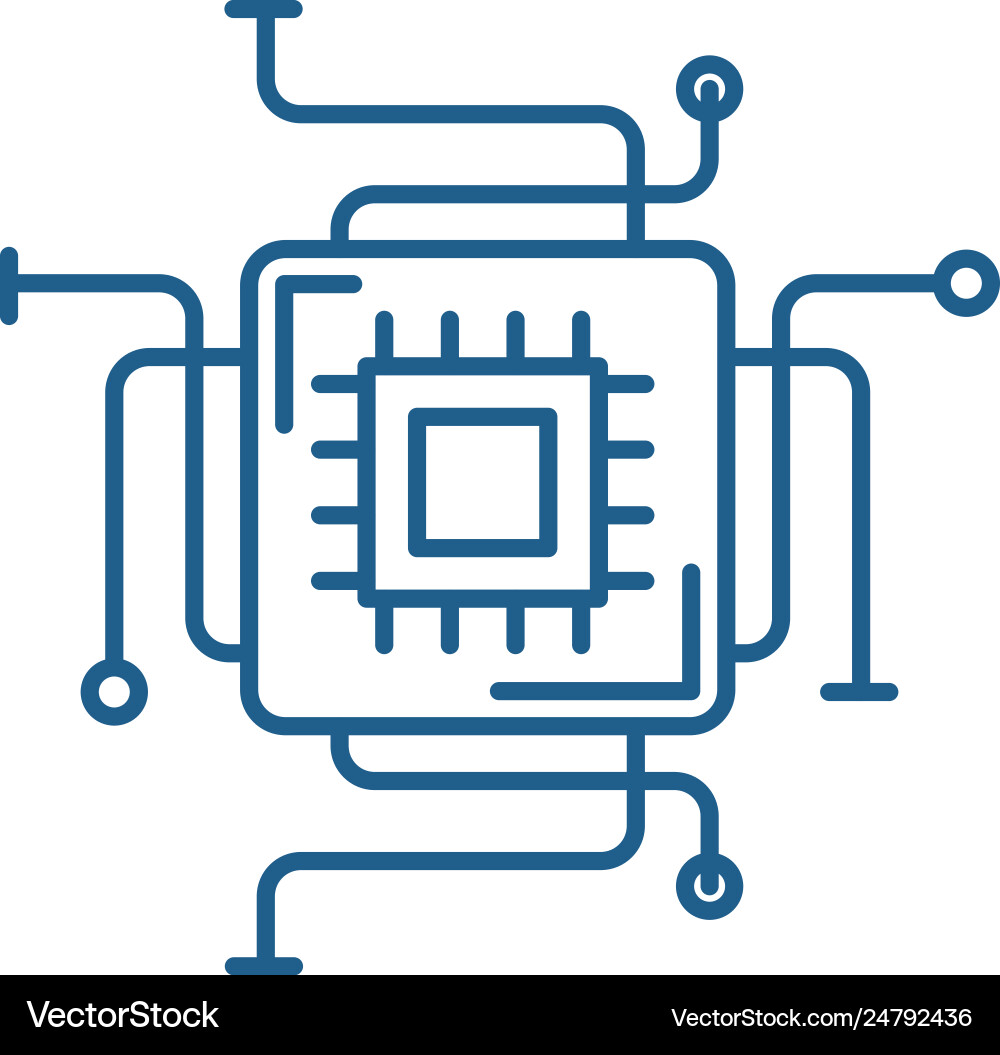 Computer processor line icon concept vector image