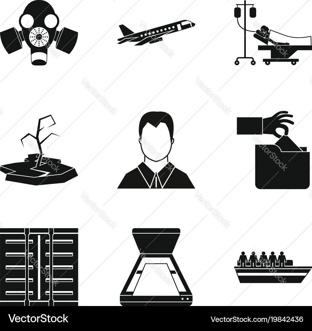 Consequence of war icons set simple style Vector Image