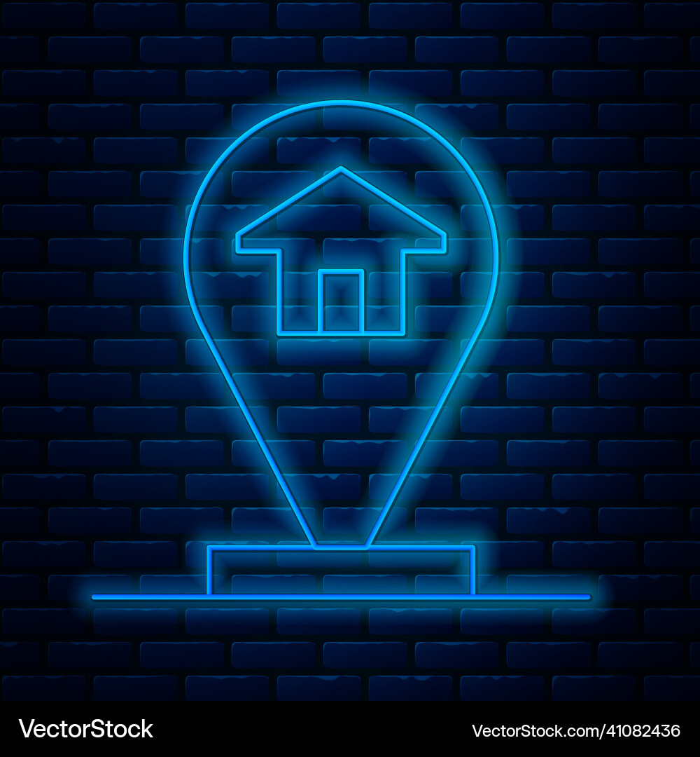Glowing neon line map pointer with house icon Glowing neon line map pointer with house icon vector image