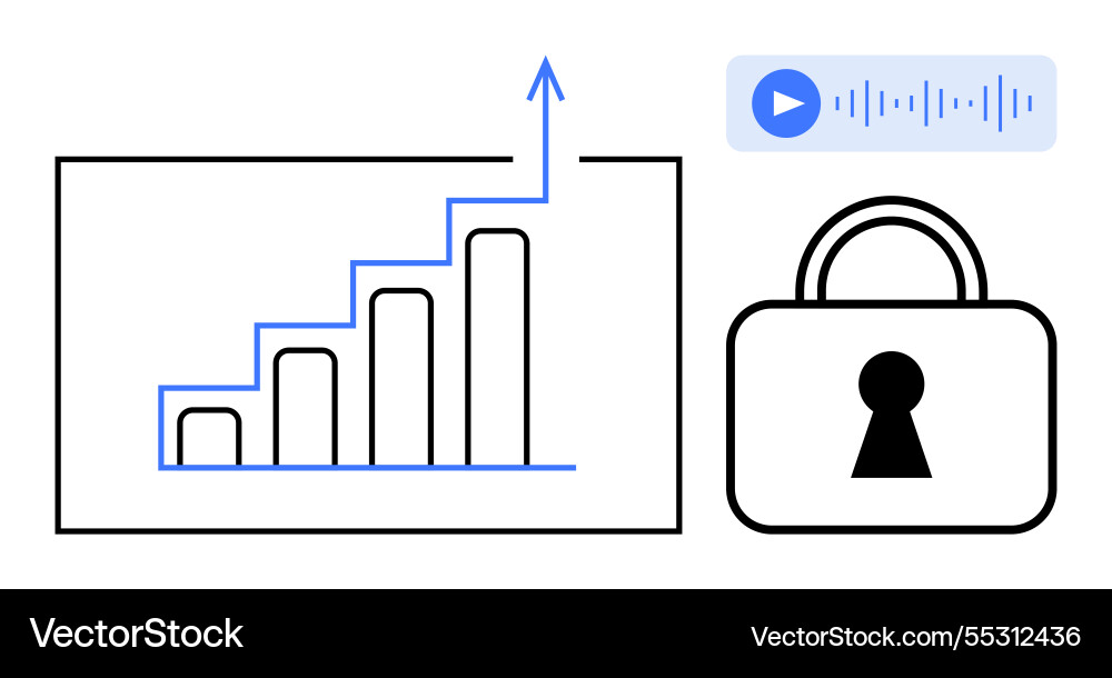 Growth chart audio button and lock symbolizing Growth chart audio button and lock symbolizing vector image