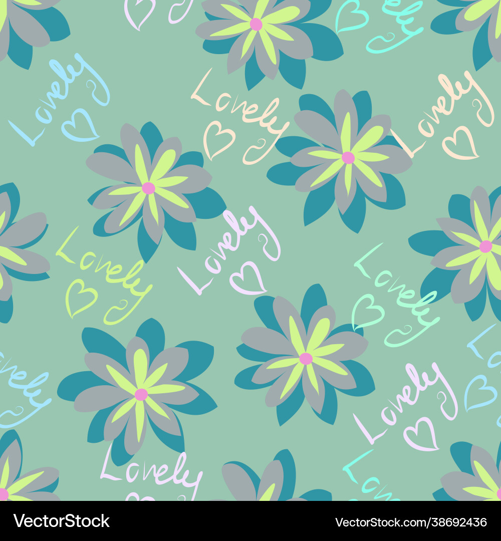 Lovely text repeating pattern with flowers Lovely text repeating pattern with flowers vector image