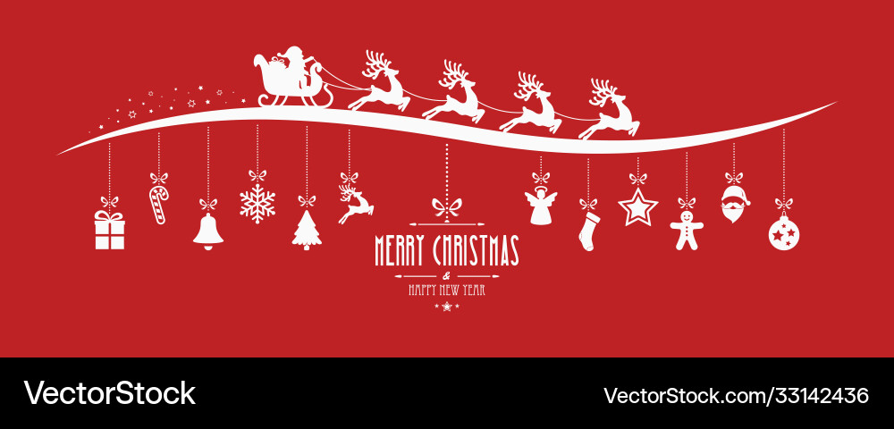 Santa claus sleigh christmas elements hanging red Santa claus sleigh christmas elements hanging red vector image