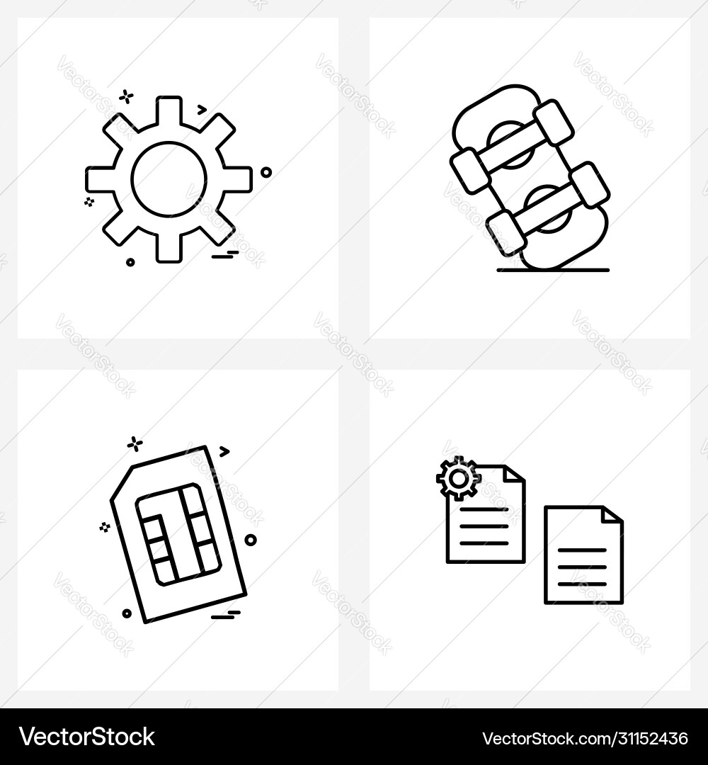 Set 4 simple line icons seating sim card vector image
