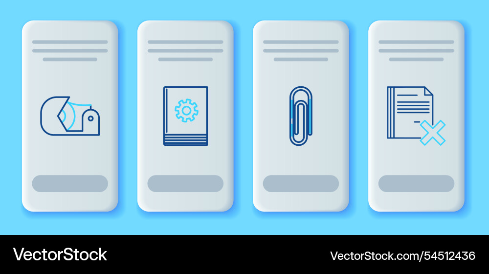 Set line user manual paper clip scotch and delete Set line user manual paper clip scotch and delete vector image