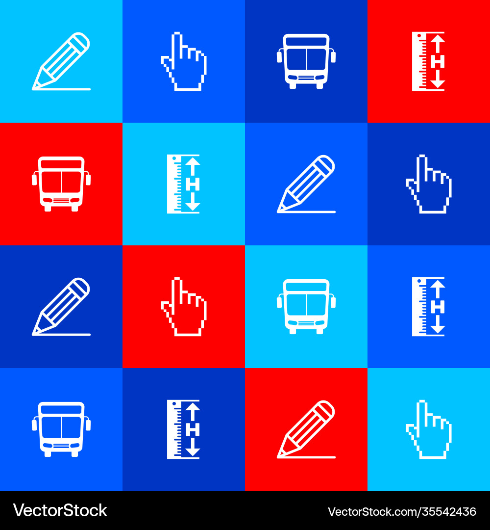 Set pencil and line pixel hand cursor bus Vector Image