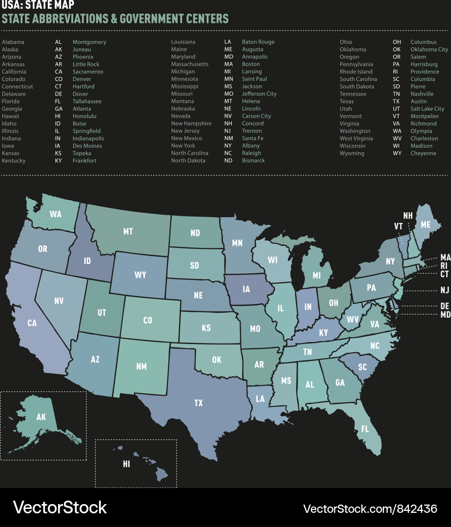 Usa state zip codes map vector image