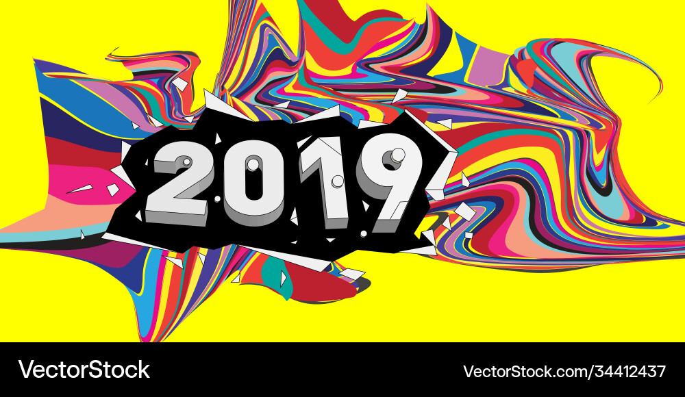 2021 new year text with wavy colorful line Vector Image