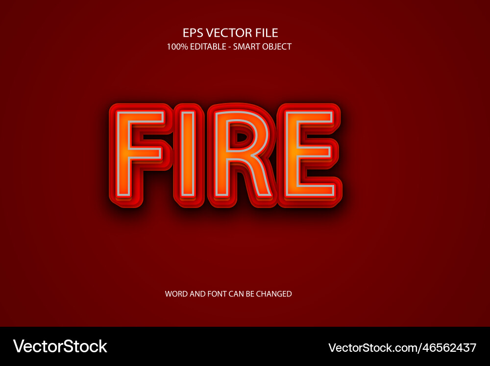 3d editable fire text style effect vector image