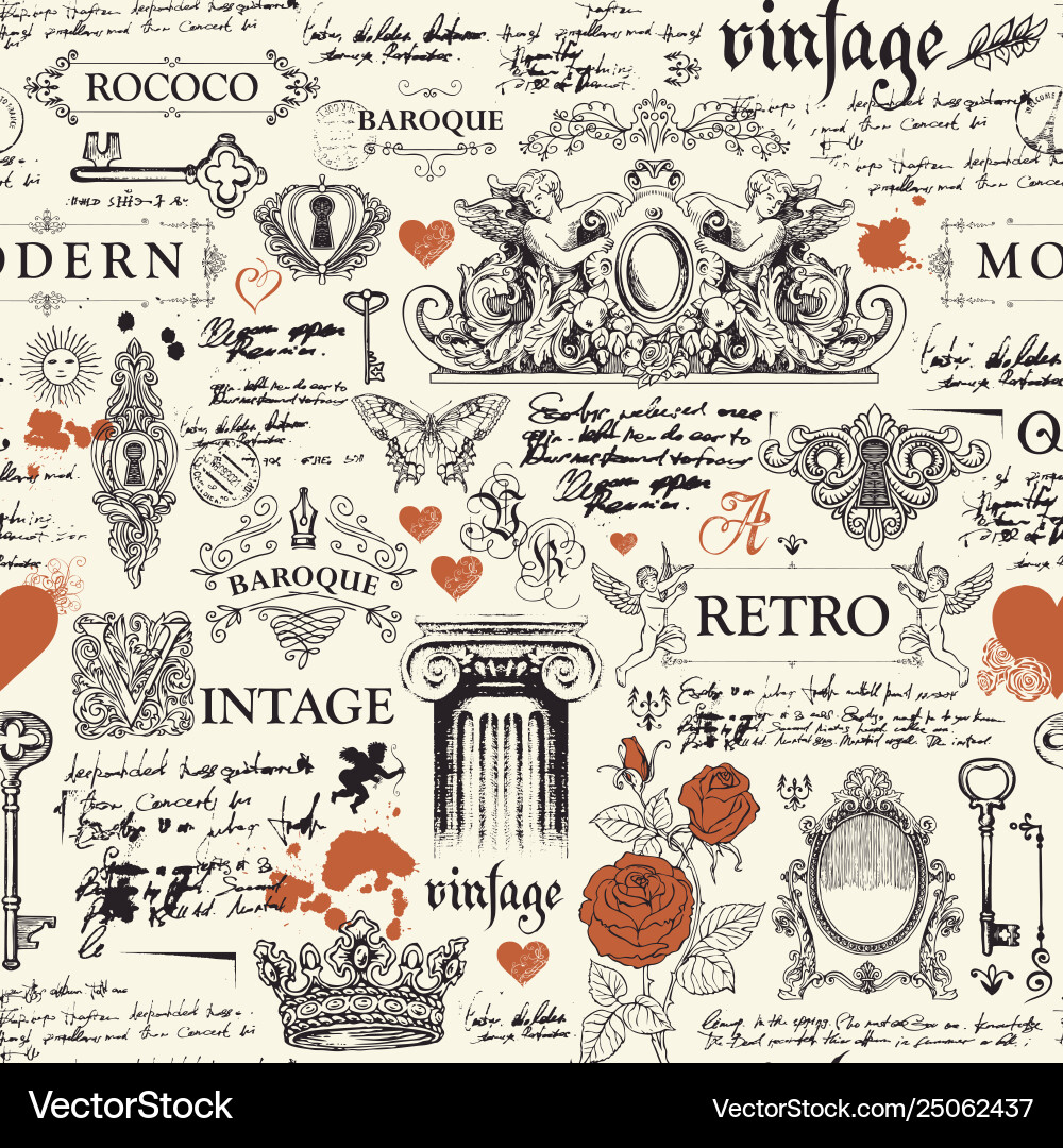 Abstract seamless pattern with sketches and notes Abstract seamless pattern with sketches and notes vector image