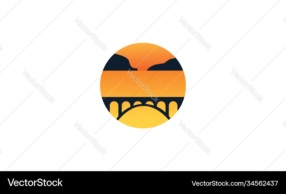 Brücke mit Wasser Meer Fluss Sonnenuntergang Logo Ikone Brücke mit Wasser Meer Fluss Sonnenuntergang Logo Ikone vektorbild
