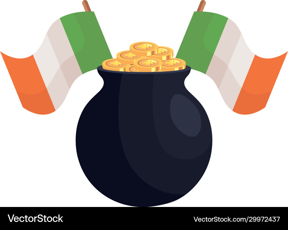 Cauldron with coins and flags irish Vector Image