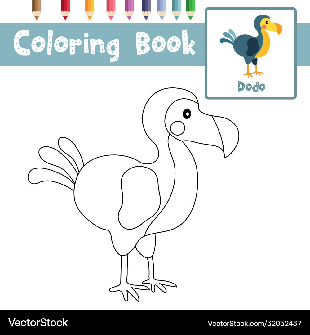 Coloring page dodo bird animal cartoon character vector image